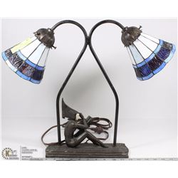 CAST IRON LAMP STAND WITH DOUBLE COLOR GLASS LAMPS