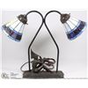 Image 1 : CAST IRON LAMP STAND WITH DOUBLE COLOR GLASS LAMPS