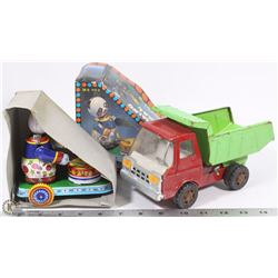 ORIGINAL JAPAN METAL DUMP TRUCK & TIN PANDA TOY