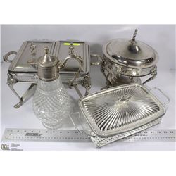 4 SILVER PLATED STAINLESS STEEL SERVINGWARE PIECES