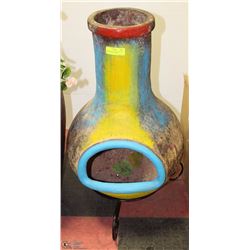 MEXICAN CHIMINEA WITH WROUGHT IRON STAND
