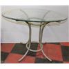 Image 2 : 16) OVAL GLASS TOP TABLE W/ METAL BASE