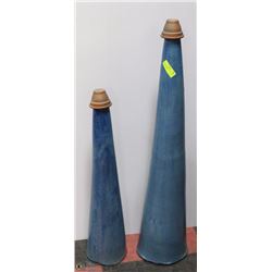 PAIR OF CERAMIC PATIO OIL LAMPS 42" AND 32" TALL