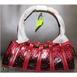 NEW RED SNAKESKIN STYLE METAL RING PURSE