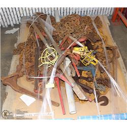 PALLET OF BOOMER, TIGHTENING BARS, 4' SNIPE BAR