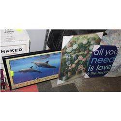 LOT OF 3 ARTWORK PICTURES, DOLPHINS, "ALL i NEED"