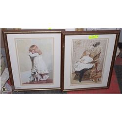 PAIR OF LITTLE GIRLS PRINTS, FRAMED & MATTED