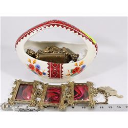 FLAT WITH UKRAINIAN DISH, CHERUB ORNAMENT & METAL