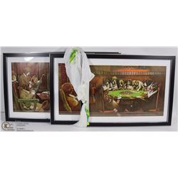 SET OF 5 GAMBLING DOG FRAMED PICTURES 13 X 17
