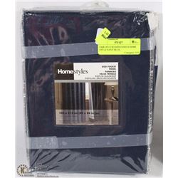 HOME STYLE ROD POCKET PANEL CURTAINS, NAVY BLUE