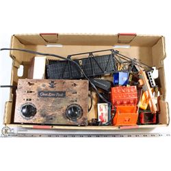 TRAY OF TRAINS, TRANSFORMER AND ACCESSORIES