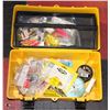 Image 1 : YELLOW FISHING TACKLE BOX FULL OF HOOKS  AND