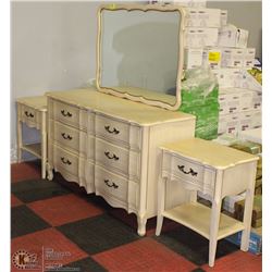 6 DRAWER DRESSER WITH MIRROR AND 2 MATCHING END