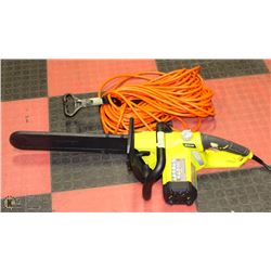 ELECTRIC RYOBI CHAINSAW 16" WITH 100' ELECTRICAL