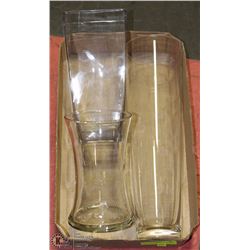FLAT OF 3 ASSORTED GLASS VASES