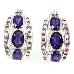 Natural  Intense Purple Amethyst Ruby Earrings