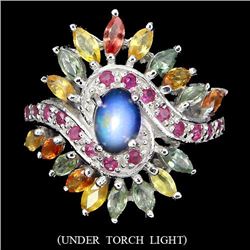 Natural Black Opal Ruby & Sapphire Ring