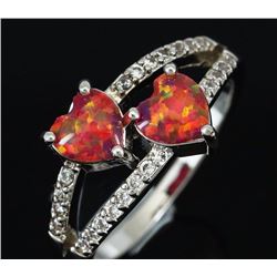 Stunning Fire Double Heart Opal Ring