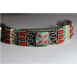 Tibet Hand Made Turquoise, Coral Bracelet