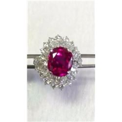 Natural Red Burma Ruby & Diamond Ring - GIA