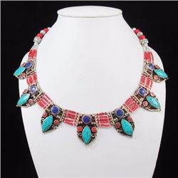 Tibet Hand Made Turquoise, Coral, Lapis Lazuli Necklace