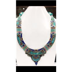 Tibet Hand Made Turquoise, Coral, Lapis Lazuli Necklace