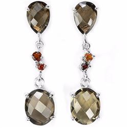 NATURAL  SMOKY QUARTZ & DARK RED GARNET Earrings