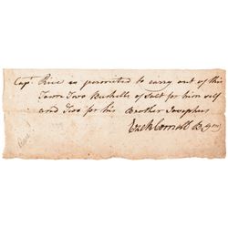 c. 1777 Revolutionary War General EZEKIEL CORNELL Autograph Note Signed