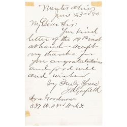June 23, 1880 JAMES A. GARFIELD Nomination for President Autograph Letter Signed