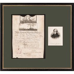 1833 President ANDREW JACKSON Signed Ornate Ships Passport Display Framed