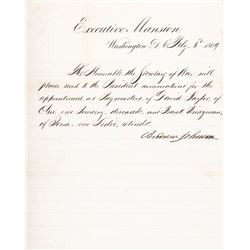 1869 President ANDREW JOHNSON Signed Executive Mansion Manuscript Appointment