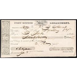 AMOS KENDALL Signed Postal Express Rider Early Post Form as POSTMASTER GENERAL