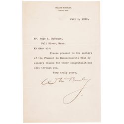 1896 WILLIAM McKINLEY while Presidential Nominee Typed Letter Signed