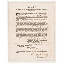 1797 TIMOTHY PICKERING Signed ACT of Congress by President John Adams + Jefferson