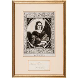 1849 Autograph Card Signed SARAH POLK as First Lady of President James K. Polk