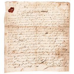 (SAMUEL SEWALL) 1652-1730 Presiding Salem Witch Trials Judge 1714 Payment Writ