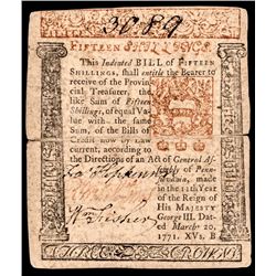 Colonial Currency, Signer FRANCIS HOPKINSON Signed, PA. March 20, 1771 Note