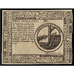 Continental Currency, November 29, 1775 $2 Blue Detector Note PMG Choice Unc-63