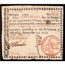 Colonial Currency, Georgia Sept. 10, 1777 $1 JUSTICE Seal Note