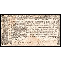 Colonial Currency, Maryland. March 1, 1770. Half a Dollar. Choice Very Fine