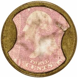 Encased Postage Stamp, EP-32a 3¢ AYERS CATHARTIC PILLS Long Arrows Type SILVERED