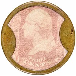 Encased Postage Stamp, Three Cents. AYER’S SARSAPARILLA, Large AYER’S Type