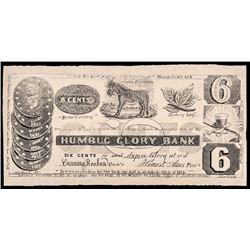 1837 Washington, DC HUMBUG GLORY BANK 6 Cents Political/Satirical Note PMG VF-25