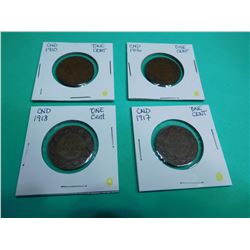 Lot of 4 Canada Large Pennies 1910, 1916, 1917, 1918