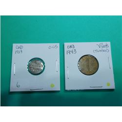 Lot of 2 Canada Nickels 1919 & 1943 "V"