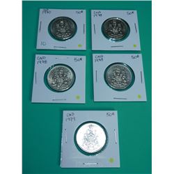 Lot of 5 Canada 1/2 Dollars 1970, 1978 (X3),  1979