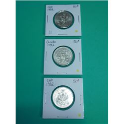 Lot of 3 Canada  1/2 Dollars 1982