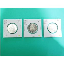 Lot of 3 Canada 1/2 Dollars 1952-2002