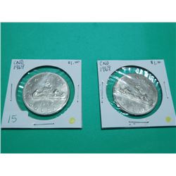 Lot of 2 Canada Silver Dollars 1969
