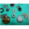 Image 3 : Jewelry Estate  - Lot of 7 Agate Pendants and Ring  Various Eras and Materials.  Stones include bloo
